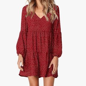 Amoretu red and white polka dot swing tunic dress